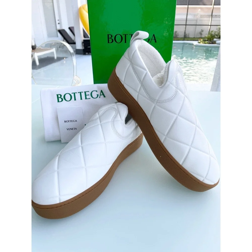 Bottega Veneta Mens 639736 Quilted Embossed White Lambskin Slipon Loafer shoe 43